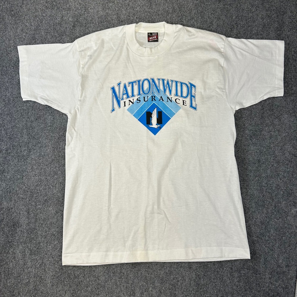Vintage‎ 90s Nationwide Insurance T Shirt Fruit of the Loom Best White Large USA